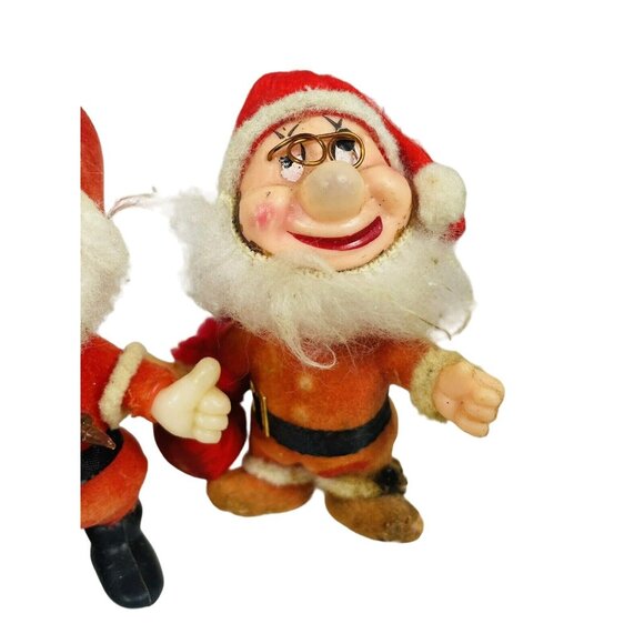 Dopey And Doc Santa Red Flocked Disney Christmas Collectible Ornament Vintage - Picture 2 of 14